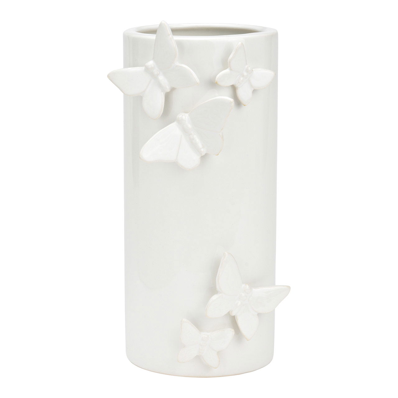 Vase with 3D butterfly decor made of ceramic, white (W/H/D) 10x22x12cm