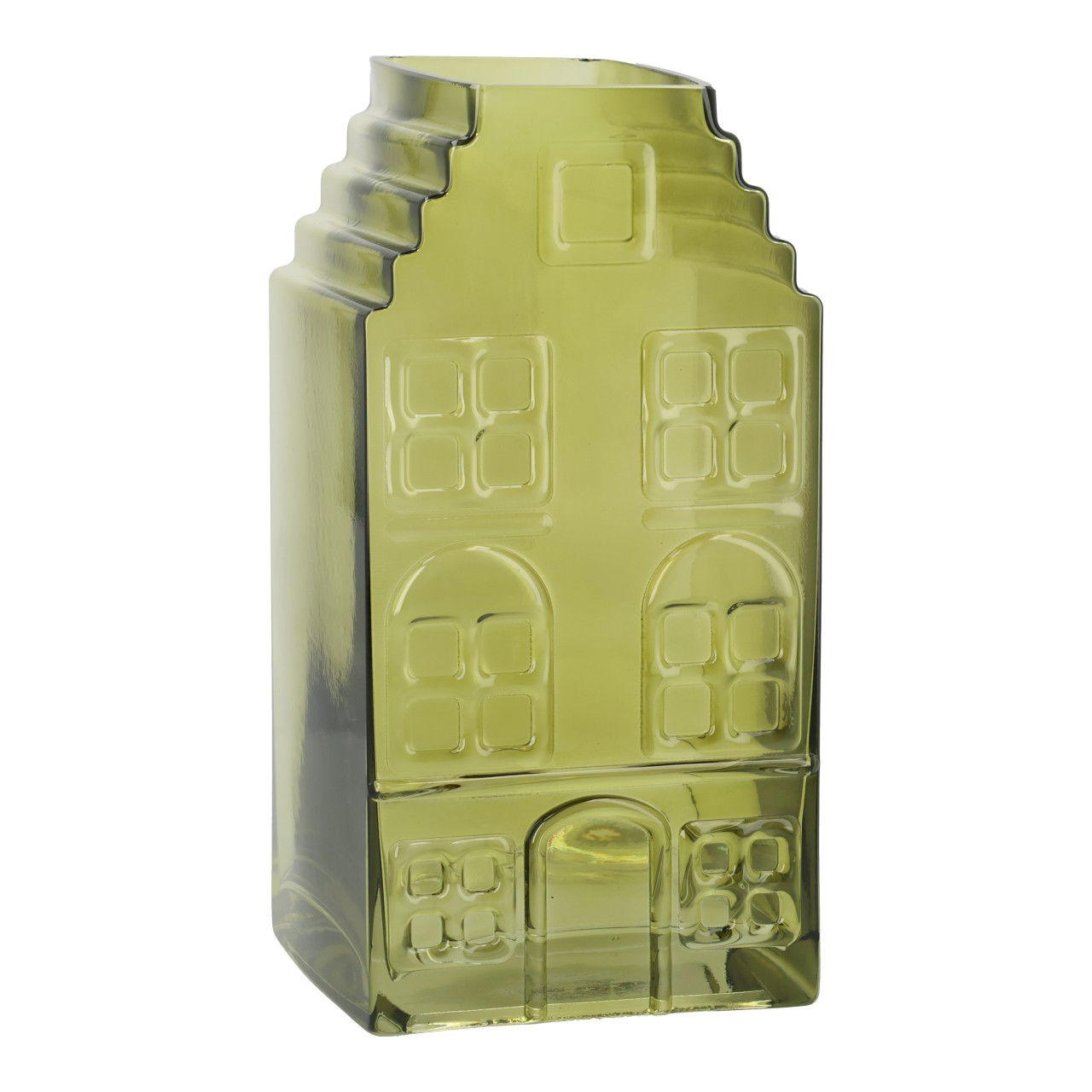 Jarrón casa de cristal verde (A/A/P) 12x25x12cm Krug, Flasche, Töpferei