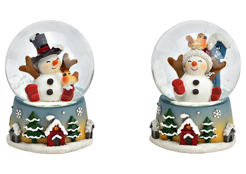 Snow globe snowman made of poly colorful 2-fold, (W/H/D) 4x6x4cm