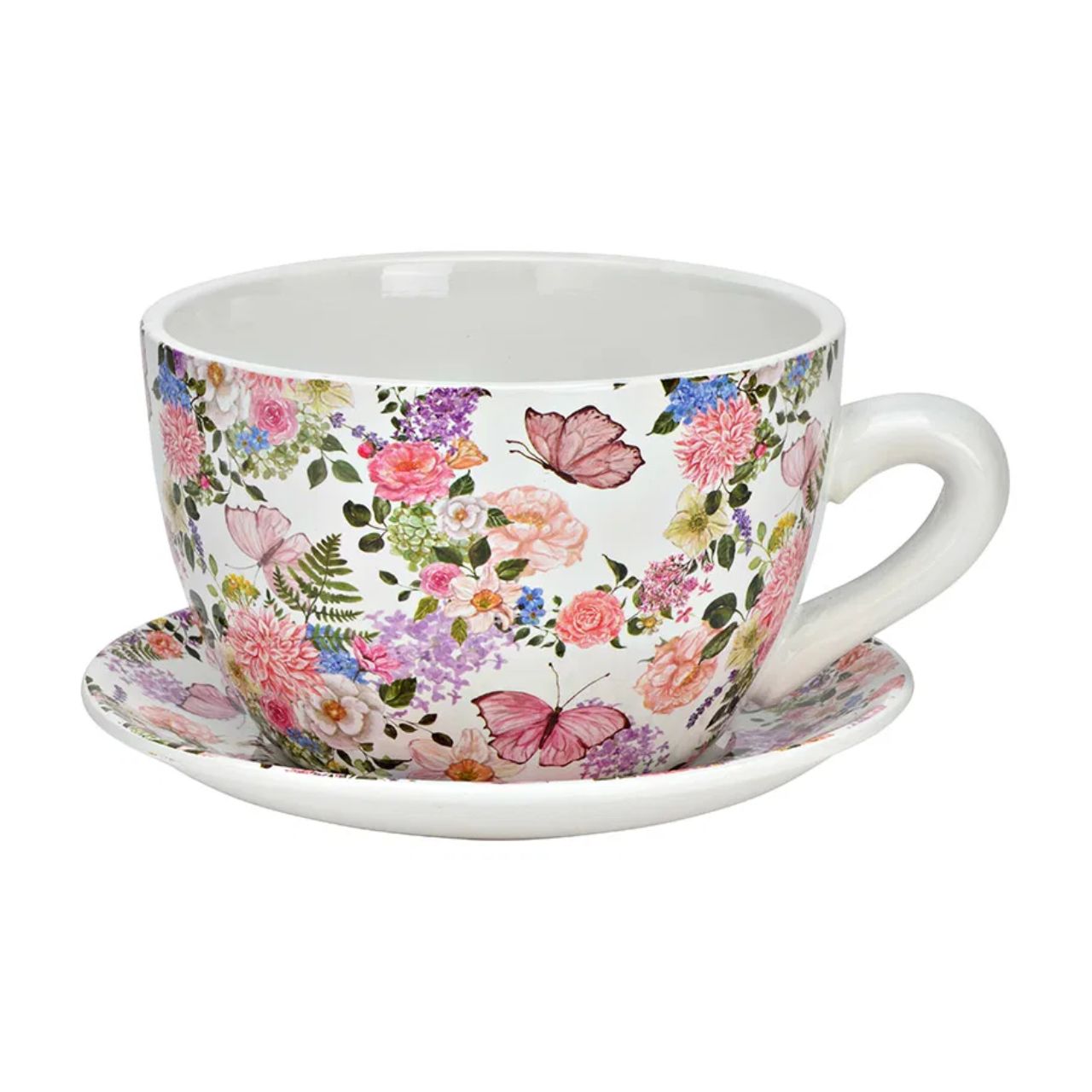 Pflanztasse Blumen Dekor aus Keramik, Bunt (B/H/T) 20x12x15cm Pflanztasse Blumen Dekor aus Keramik, Bunt (B/H/T) 20x12x15cm