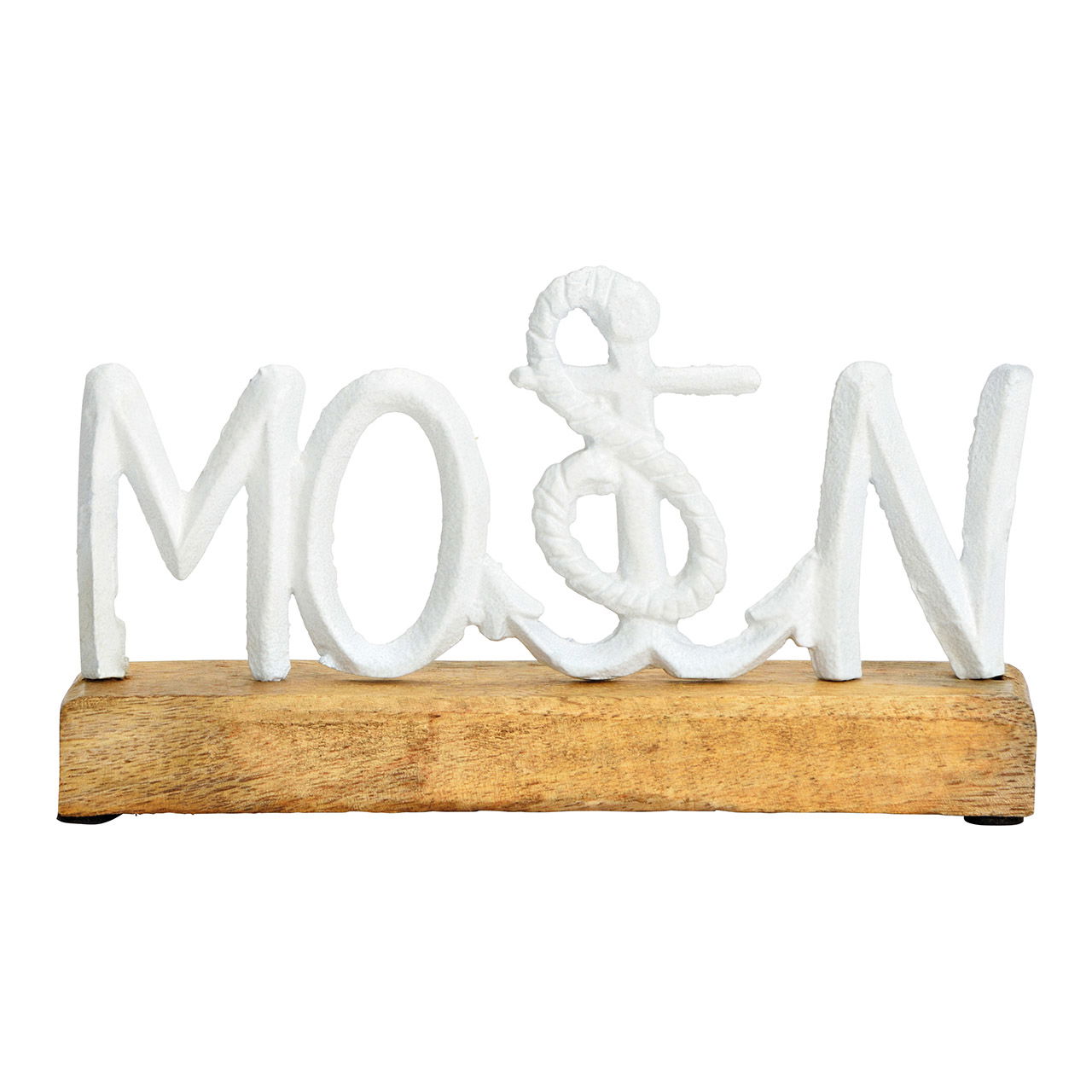 Maritime decor, lettering, Moin, on mango wood base, made of white metal (W/H/D) 20x11x5cm