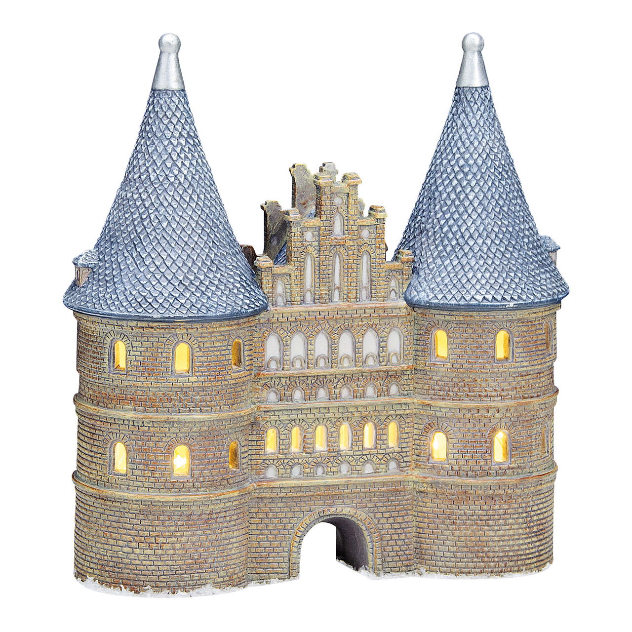 Maison lumineuse Wurm Holstentor Lübeck en porcelaine (éclairage pour 2 personnes inclus), brun/bleu (L/H/P) 20x22x8cm Maison lumineuse Wurm Holstentor Lübeck en porcelaine (éclairage pour 2 personnes inclus), brun/bleu (L/H/P) 20x22x8cm