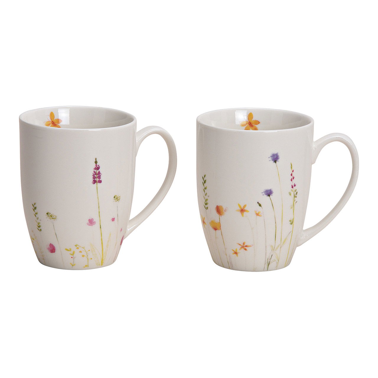 Tasse décorée de fleurs en porcelaine blanche 2 fois, (L/H/P) 11x10x8cm 300ml