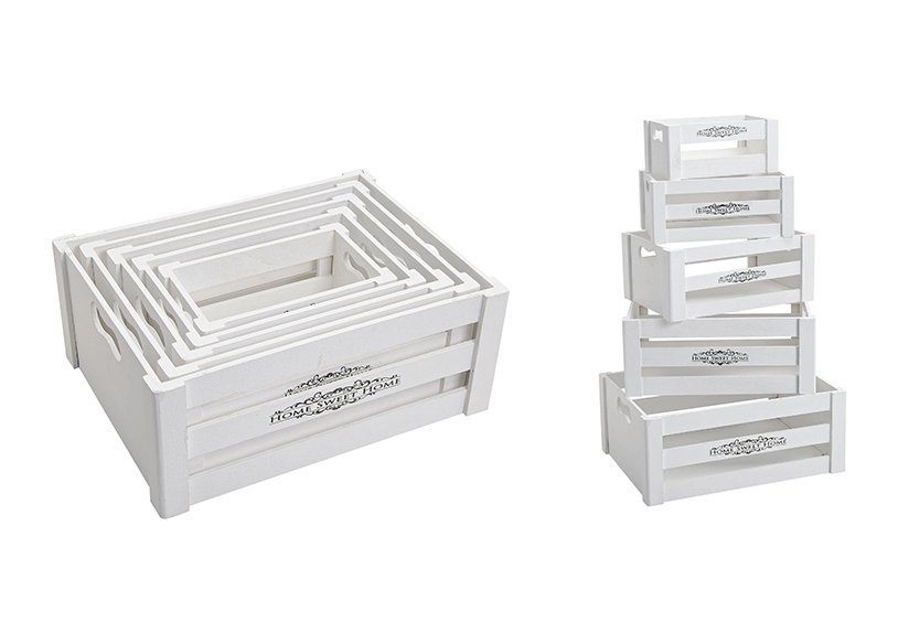 Set de caisses en bois blanc, 5 pièces, L37 x P28 x H15 cm