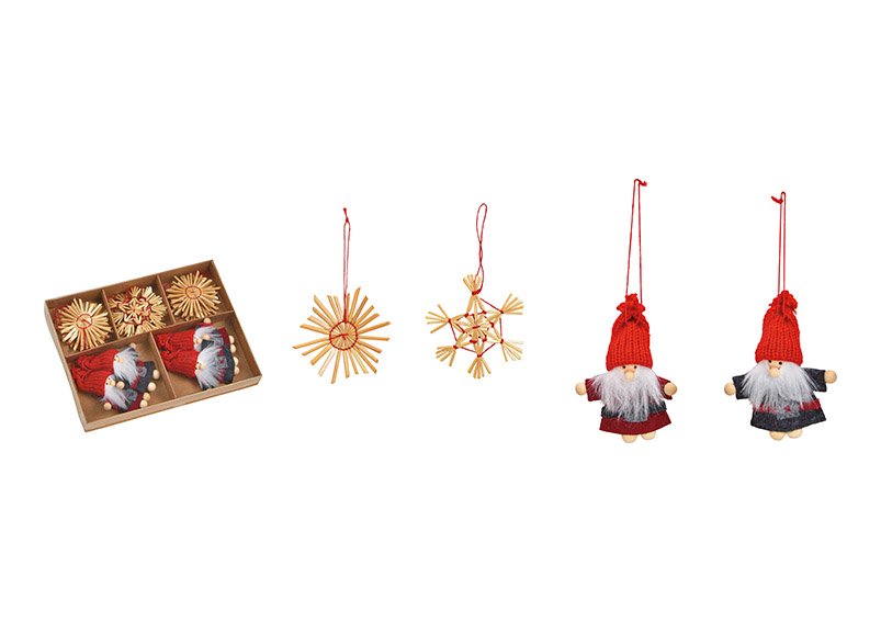 Set di grucce natalizie, Babbo Natale 6x8x2cm 4 pezzi in tessuto, stella di paglia 6cm 12 pezzi set da 16, (c/h/d) 19x2x14cm