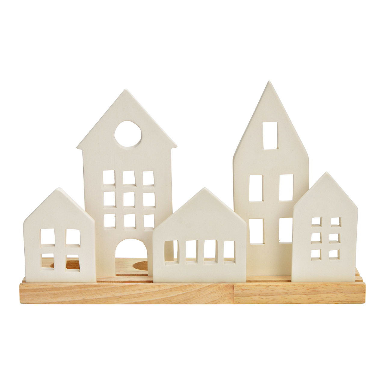 Adventsgesteck Häuser Dekor aus Porzellan/Holz, Weiß (B/H/T) 30x18x10cm Sperrholz, Holz, Zaun, Elektrisches Gerät, Schalter