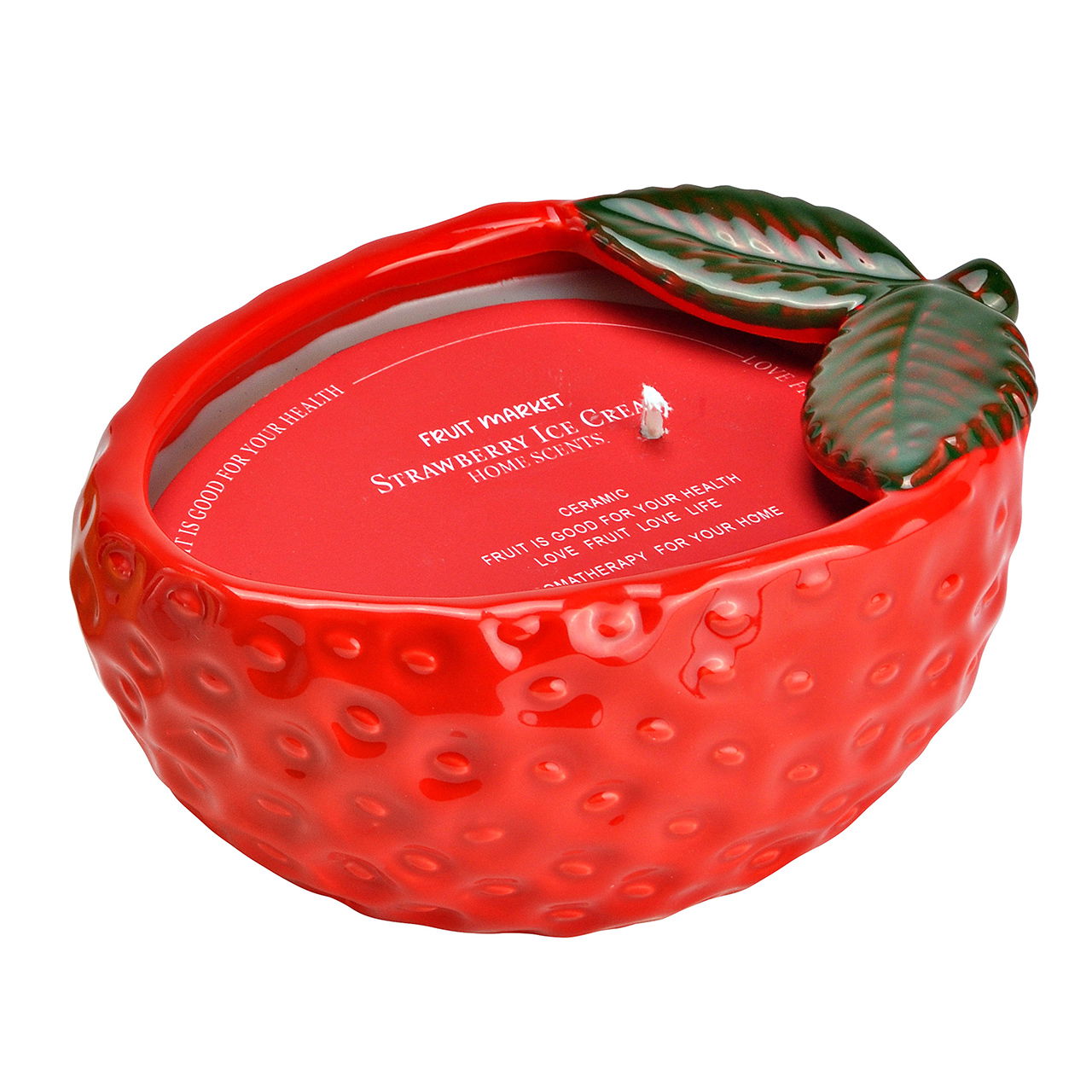 Ceramic strawberry lantern with scented candle 280g, red (W/H/D) 14x6x10cm