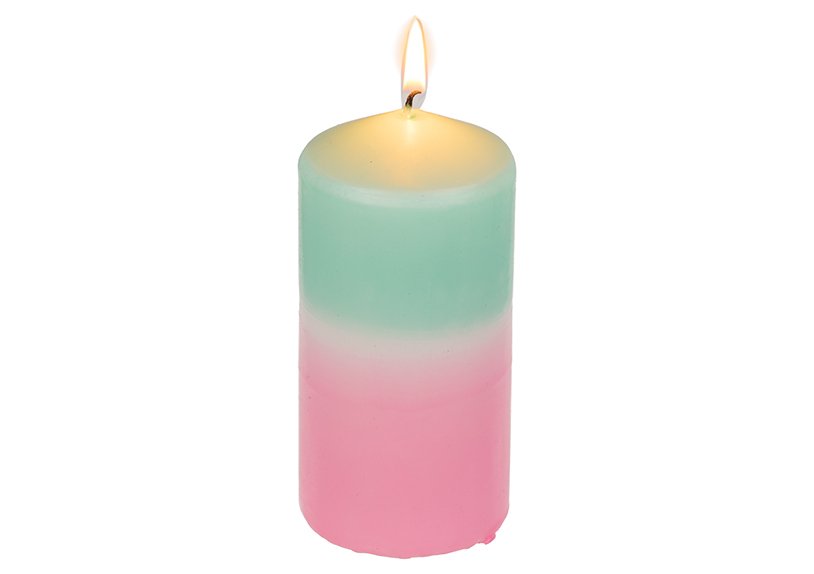 Candela a colonna con sfumatura di colore, rosa/menta in confezione regalo (L/H/D) 6x12x6cm