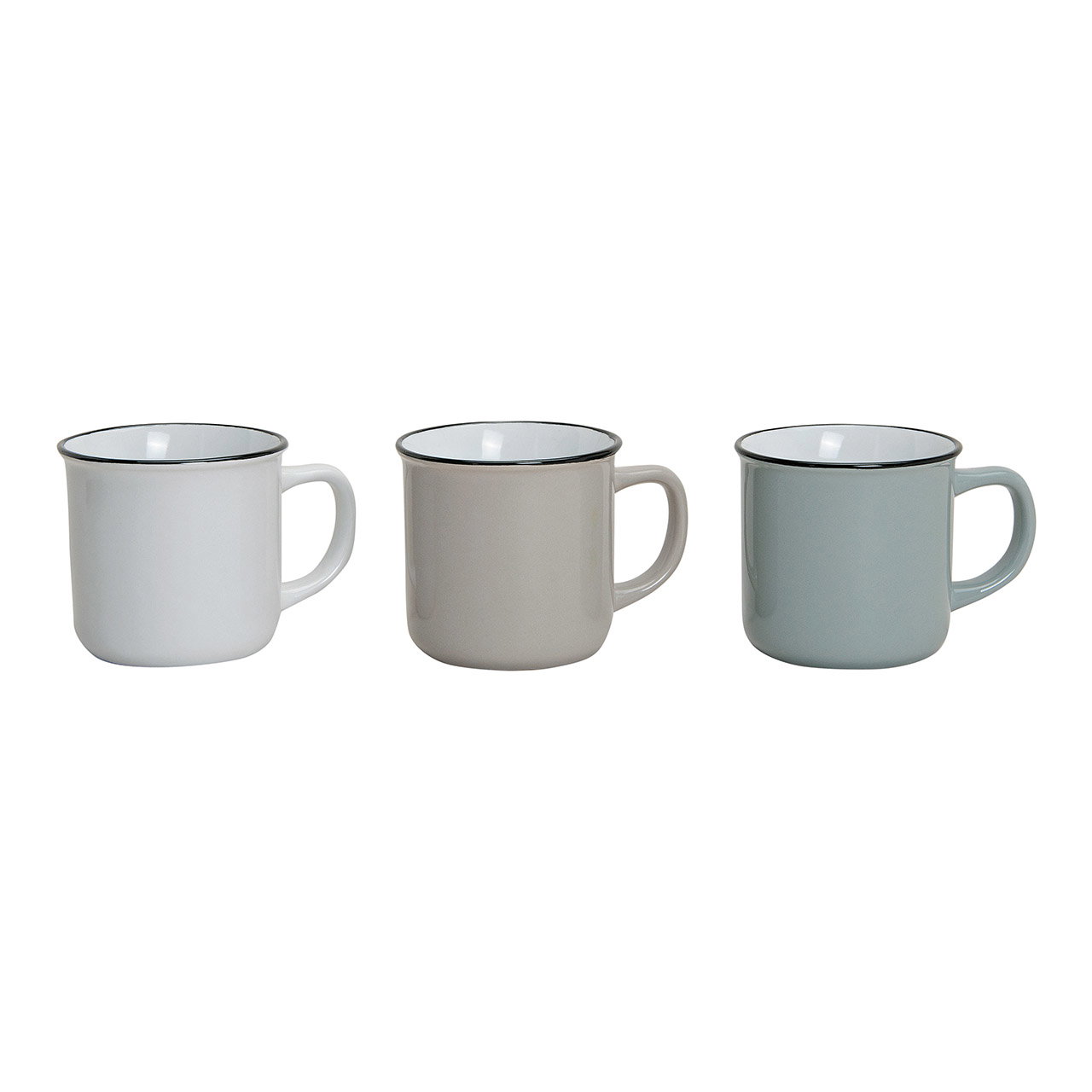 Mok wit/grijs/bruin keramiek, 3 assorti, 8 cm, 300 ml Mok wit/grijs/bruin keramiek, 3 assorti, 8 cm, 300 ml