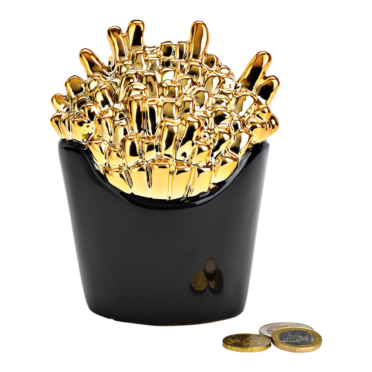Spardose Pommes aus Keramik Schwarz, gold (B/H/T) 11x14x8cm Spardose Pommes aus Keramik Schwarz, gold (B/H/T) 11x14x8cm