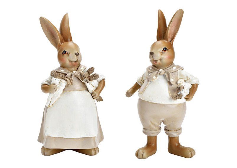 Bunny male and female of poly brown 2-fold, (W/H/D) 10x19x8cm