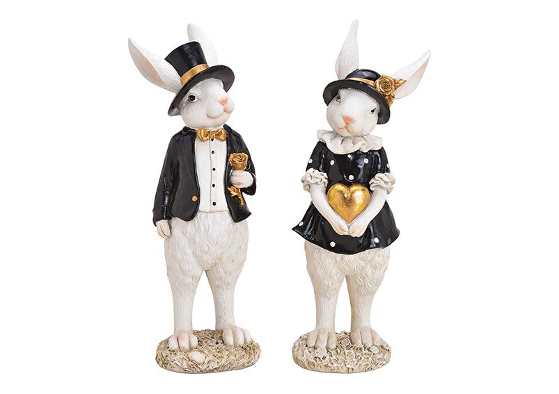 Rabbit man and woman poly black 2-asst. 10x12x32cm