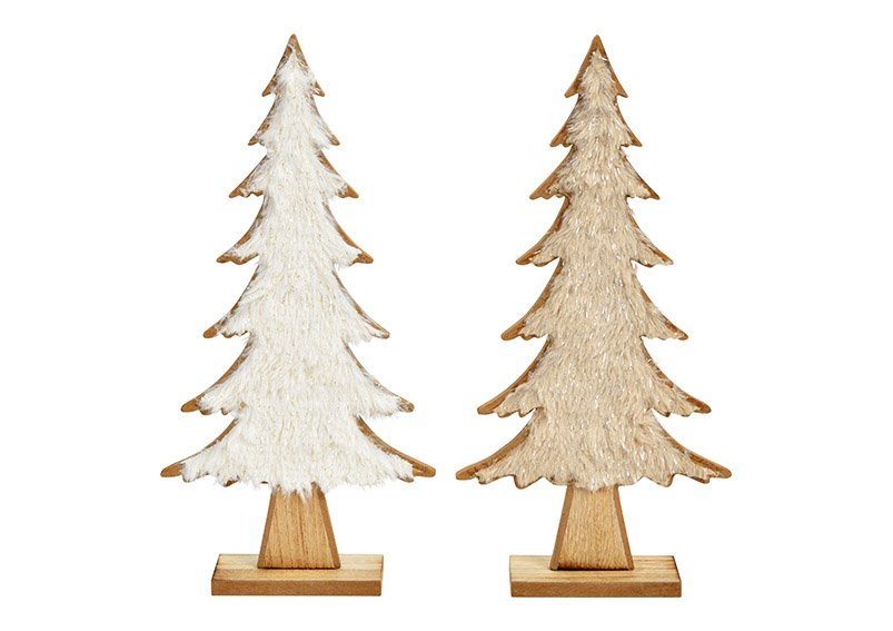 Tannenbaum aus Holz, Textil Weiß, braun 2-fach, (B/H/T) 15x31x5cm