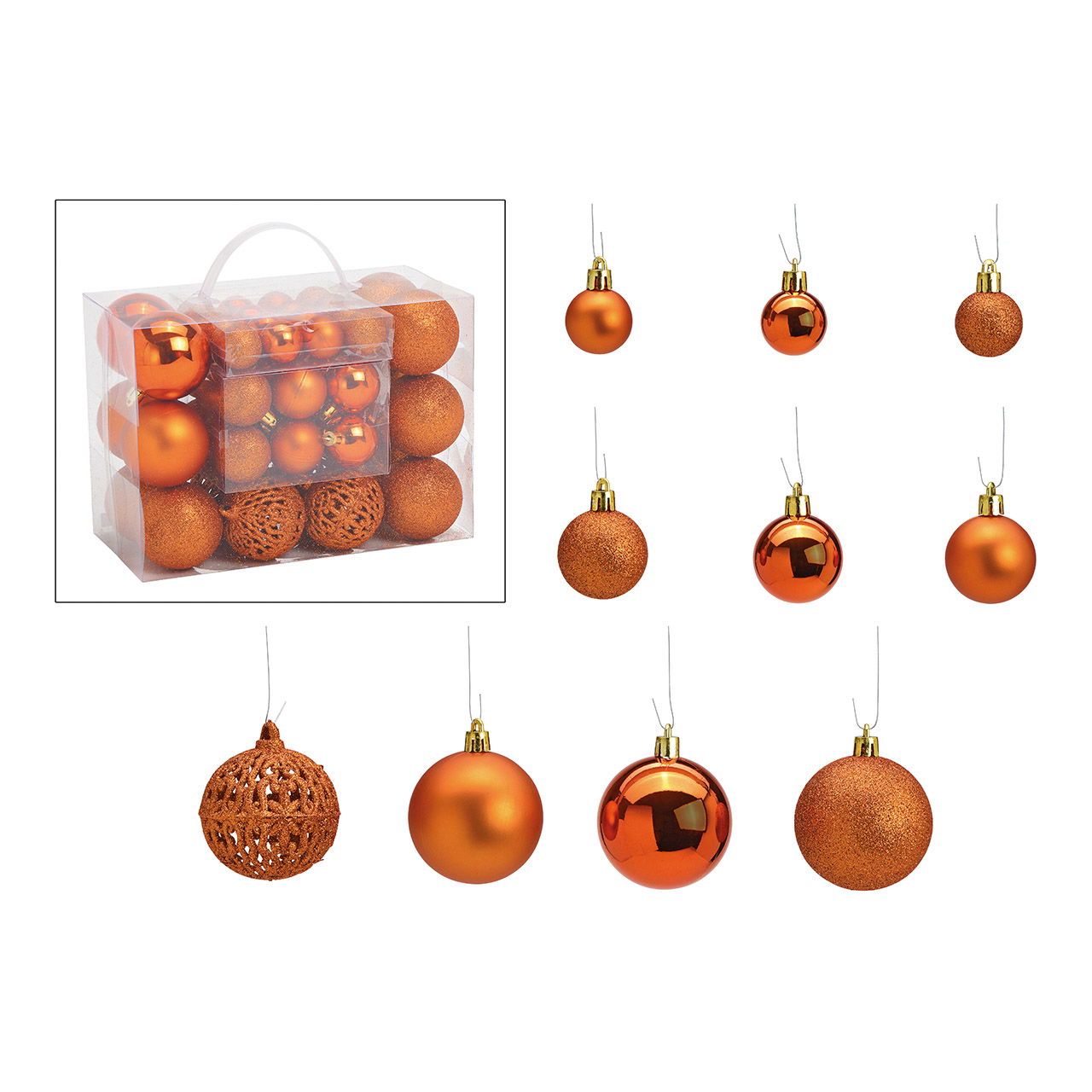 Set di palline di Natale in plastica, rame Set di 50, (L/H/D) 23x18x12cm Ø3/4/6cm