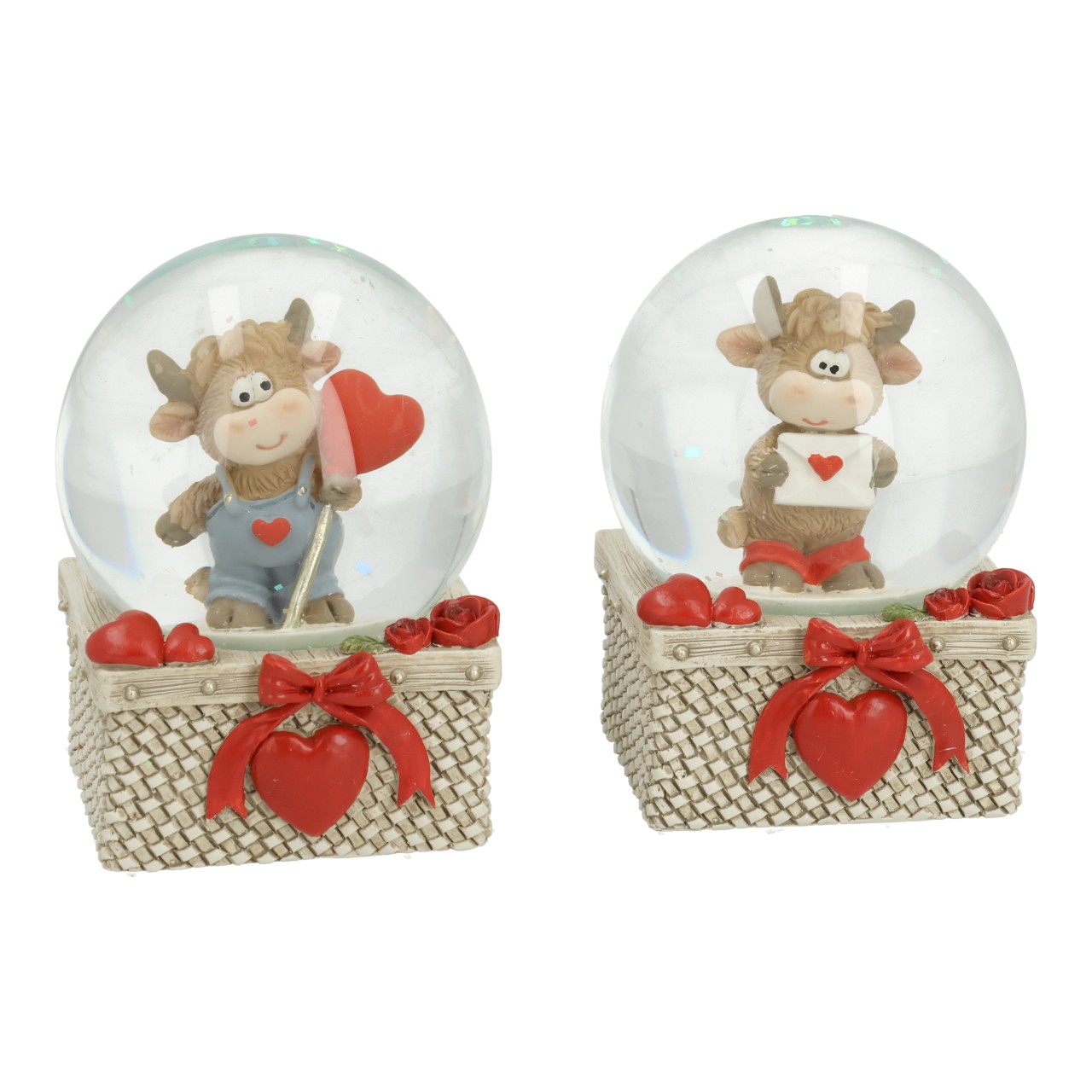 Schneekugel, Kuh, Herz, Schneekugel-Deko, Korbherz