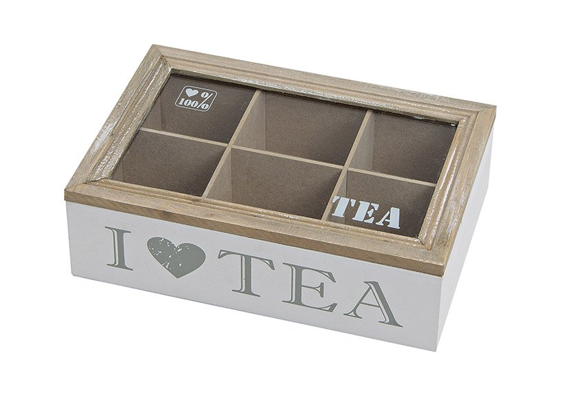 Teabox wood/glass 23x15x7 cm i love tea