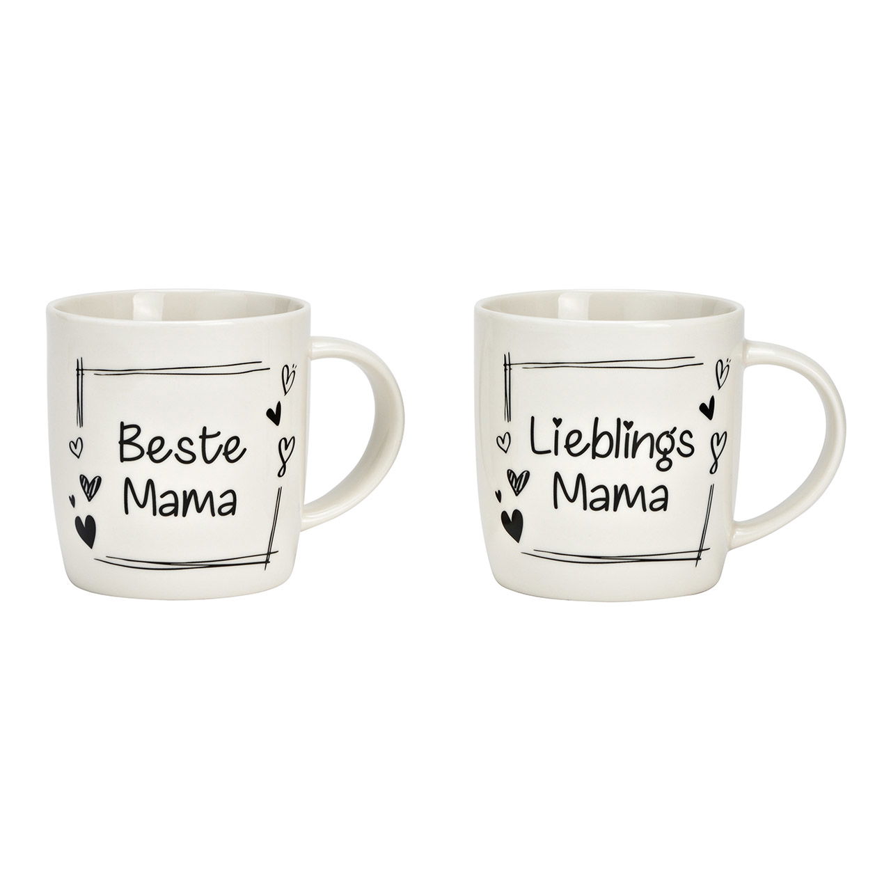 Becher, Beste Mama, Lieblings Mama aus Porzellan weiß 2-fach, (B/H/T) 9x9x7cm,340ml Becher, Beste Mama, Lieblings Mama aus Porzellan weiß 2-fach, (B/H/T) 9x9x7cm,340ml