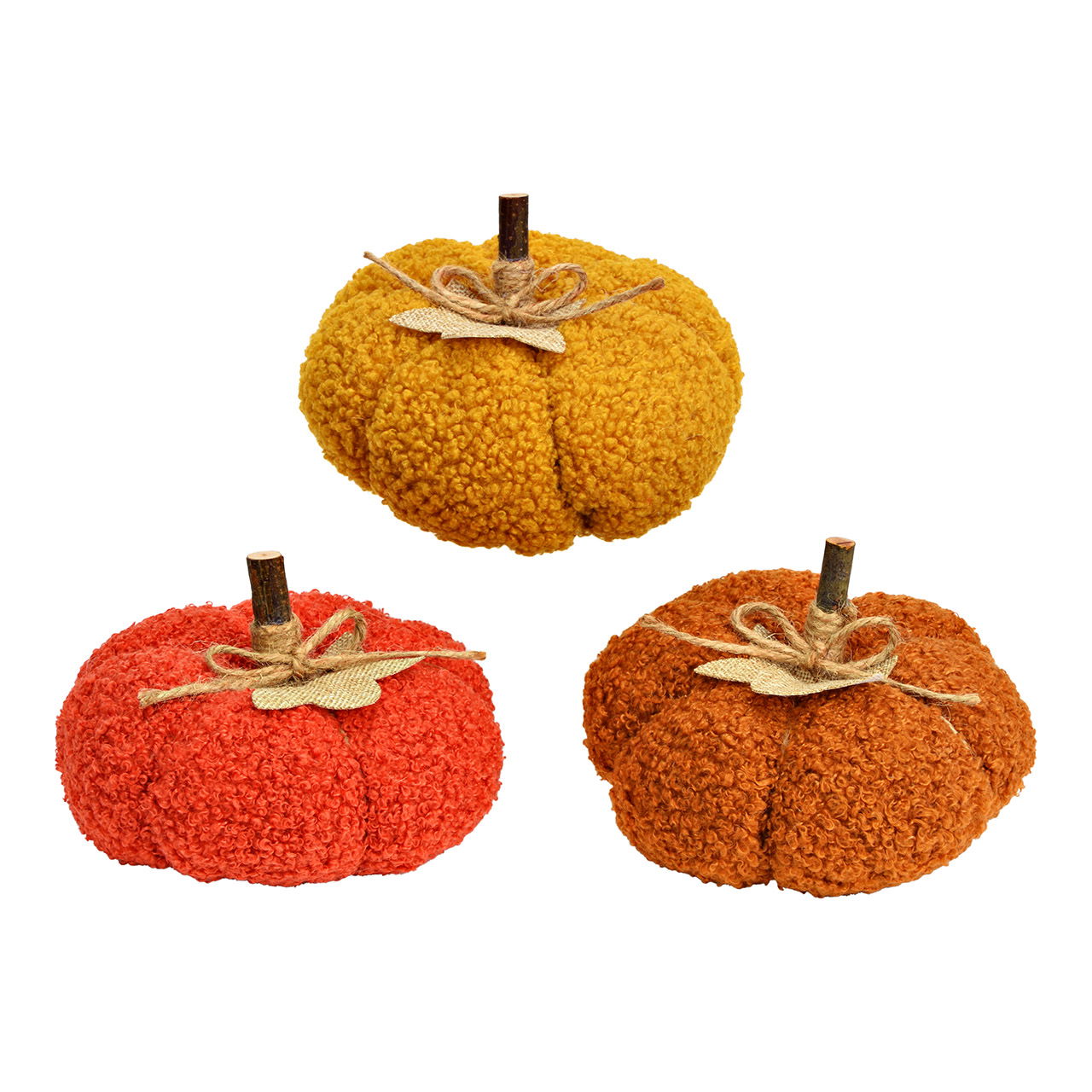 Pompoenbeeldje van textiel, 3-voudig, mosterdgeel/bruin/rood (B/H/D) 13x8x13cm Pompoenbeeldje van textiel, 3-voudig, mosterdgeel/bruin/rood (B/H/D) 13x8x13cm