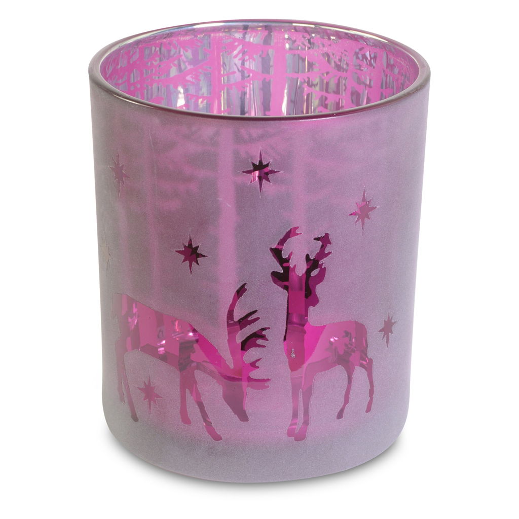 Vaso per candele con cervo, 9x9x10 cm, 1 pezzo, fucsia Pokal, Töpferei, Zylinder