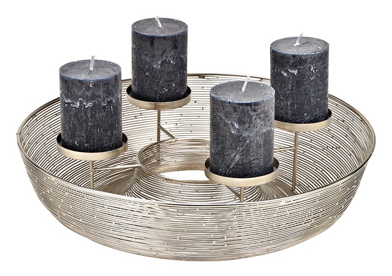 Adventskranz Halbkorb, Kerzenhalter aus Metall Silber (B/H/T) 40x9x40cm