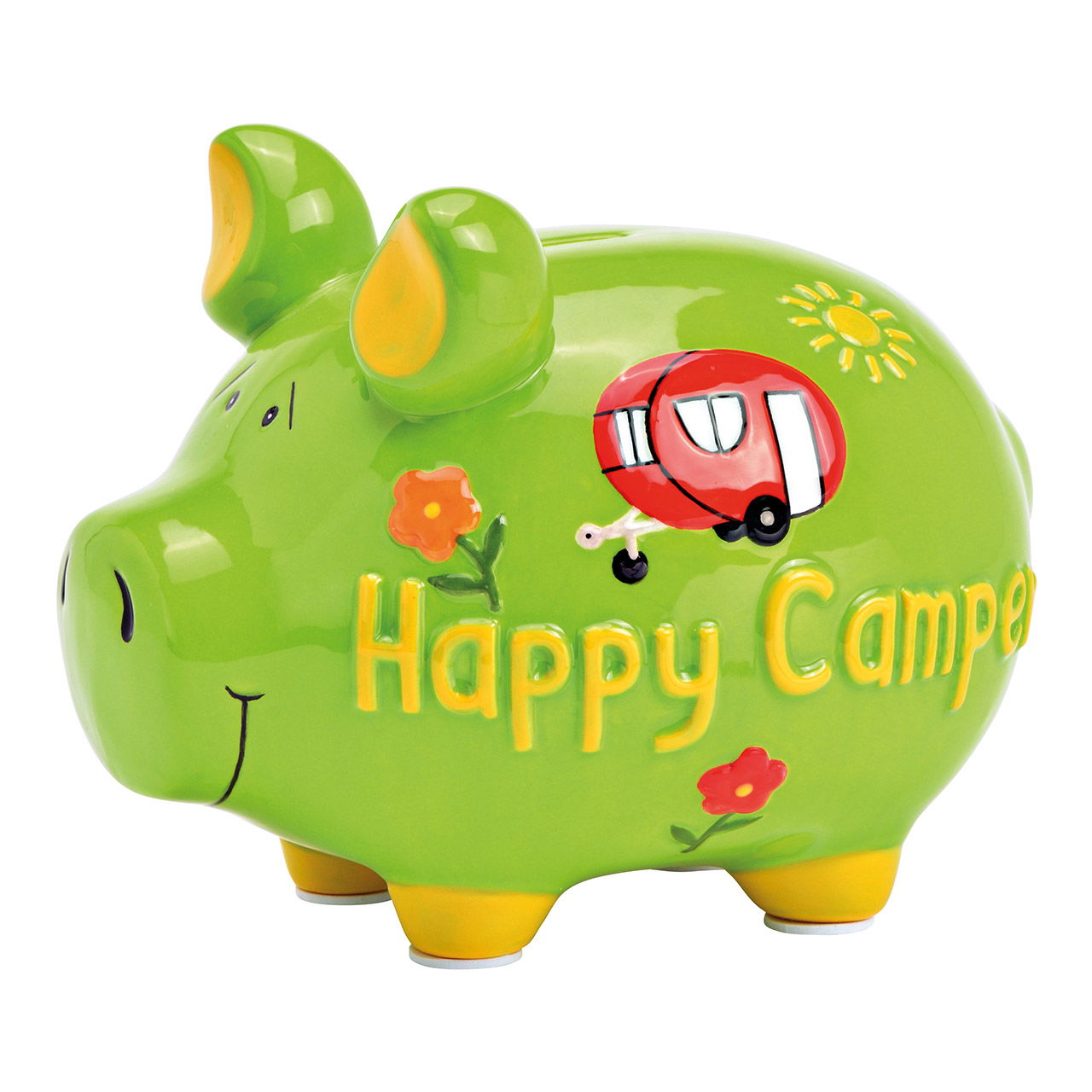 Sparschwein Company Sparschwein "Happy Camper" aus Keramik, Grün/Gelb (B/H/T) 17x15x15cm Mittelschwein Sparschwein, Spielzeug