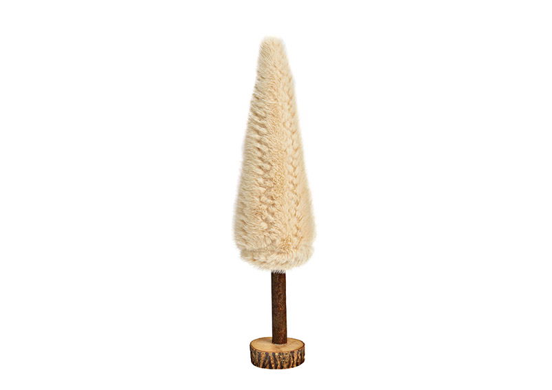 Aufsteller Tannenbaum Kunstfell auf Holzstamm aus Polyester beige (B/H/T) 9x36x9cm