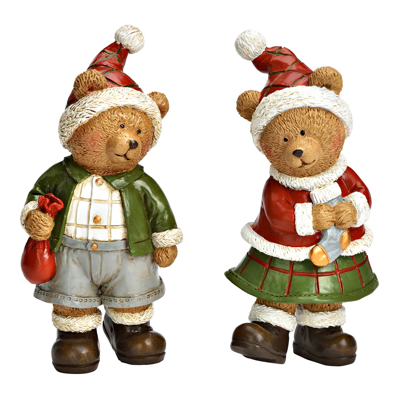 Bär mit Weihnachtsmütze aus Poly, 2-fach, Rot/Grün (B/H/T) 6x14x5cm