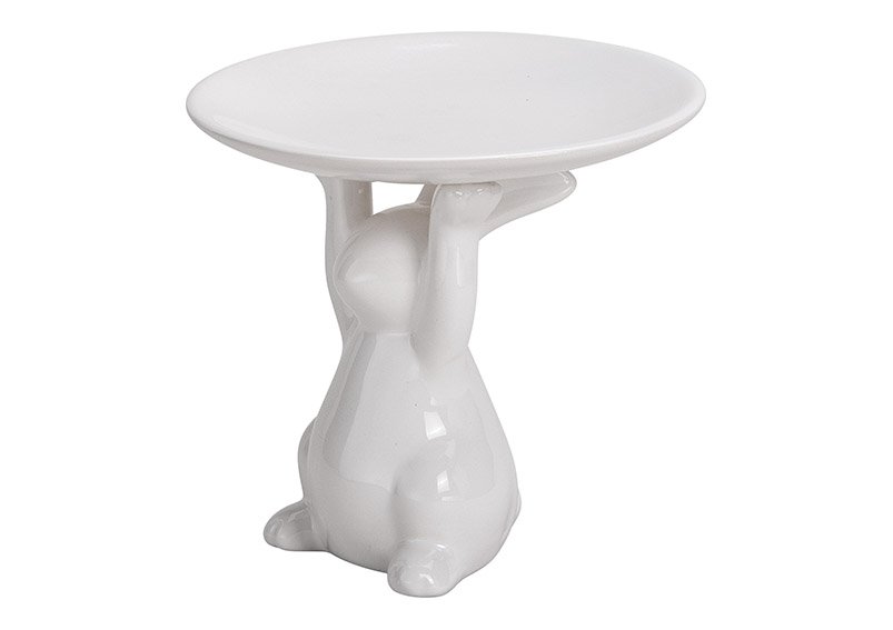 Plate with rabbit, ceramic, white (w/h/d) 15x14x15cm