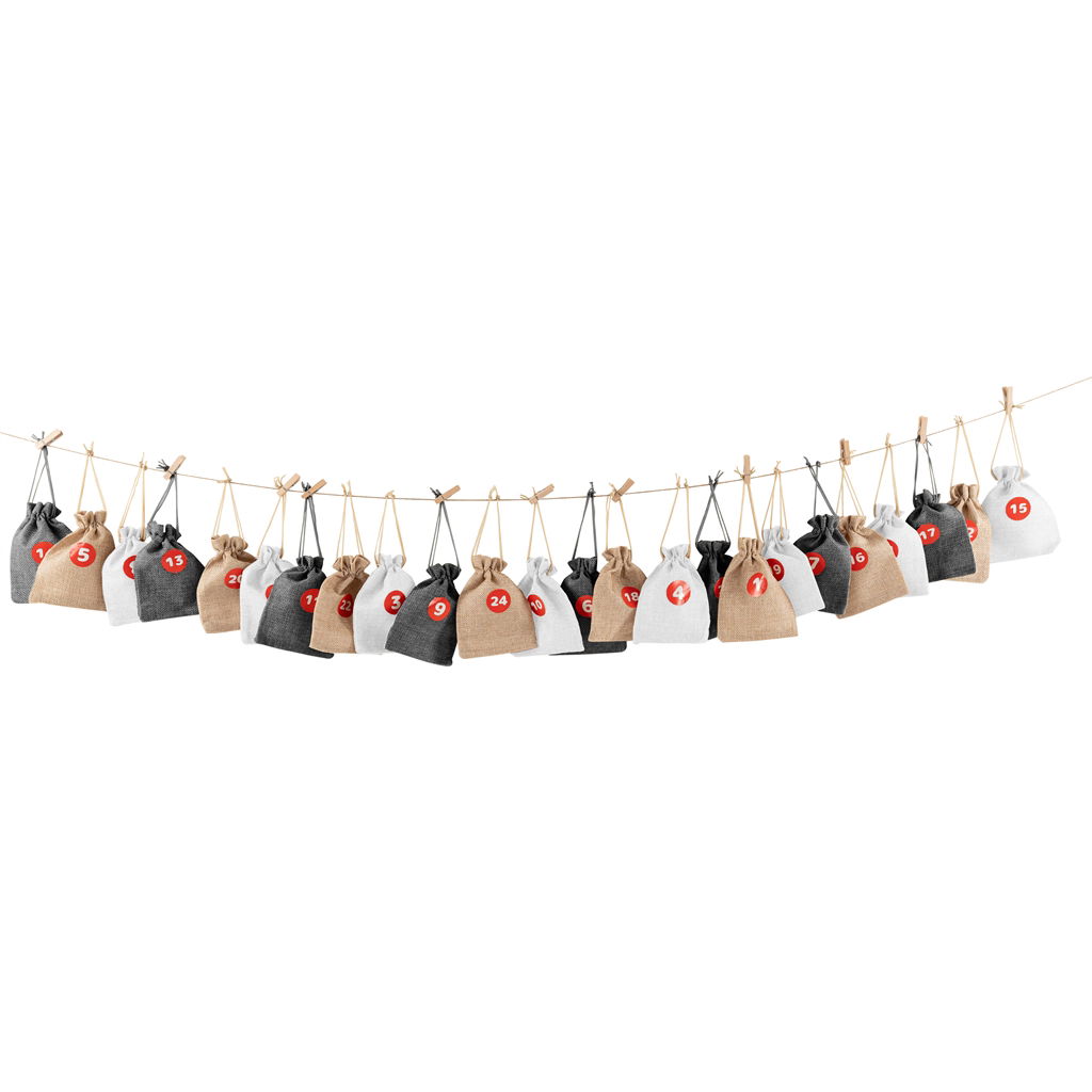 Adventní kalendár – látkové sácky se sponkami, 26 × 25 × 4 cm, 1 sada, šedá, krémová, prírodní, @ Zubehor, Tasche, Handtasche, Geldbörse