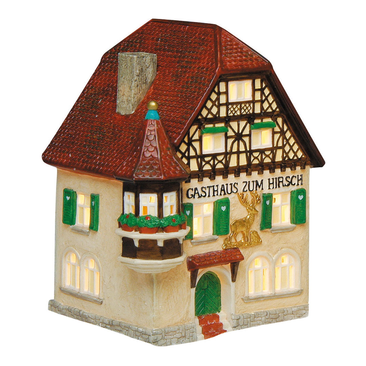 Casa luminosa Wurm "Gasthaus zum Hirsch" in porcellana, colorata (L/H/D) 14x19x10cm Casa luminosa Wurm "Gasthaus zum Hirsch" in porcellana, colorata (L/H/D) 14x19x10cm