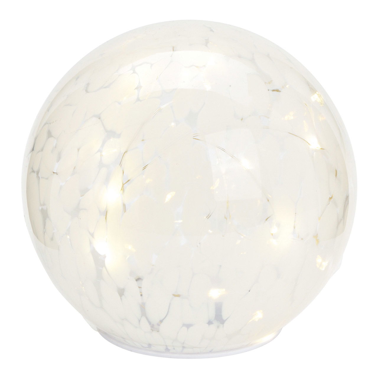 Palla luminosa con 15 LED, con timer in vetro bianco Ø15cm Palla luminosa con 15 LED, con timer in vetro bianco Ø15cm
