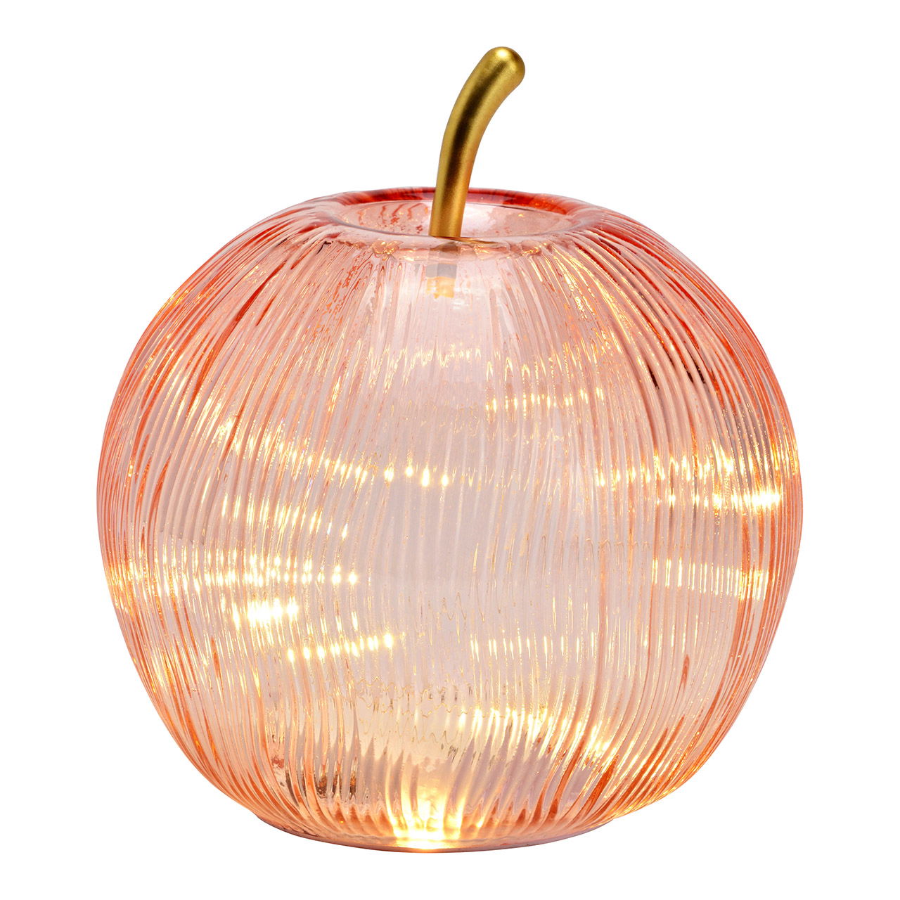 Deko Apfel mit 15er LED/Timer aus Glas, Rosa (B/H/T) 16x17x16cm