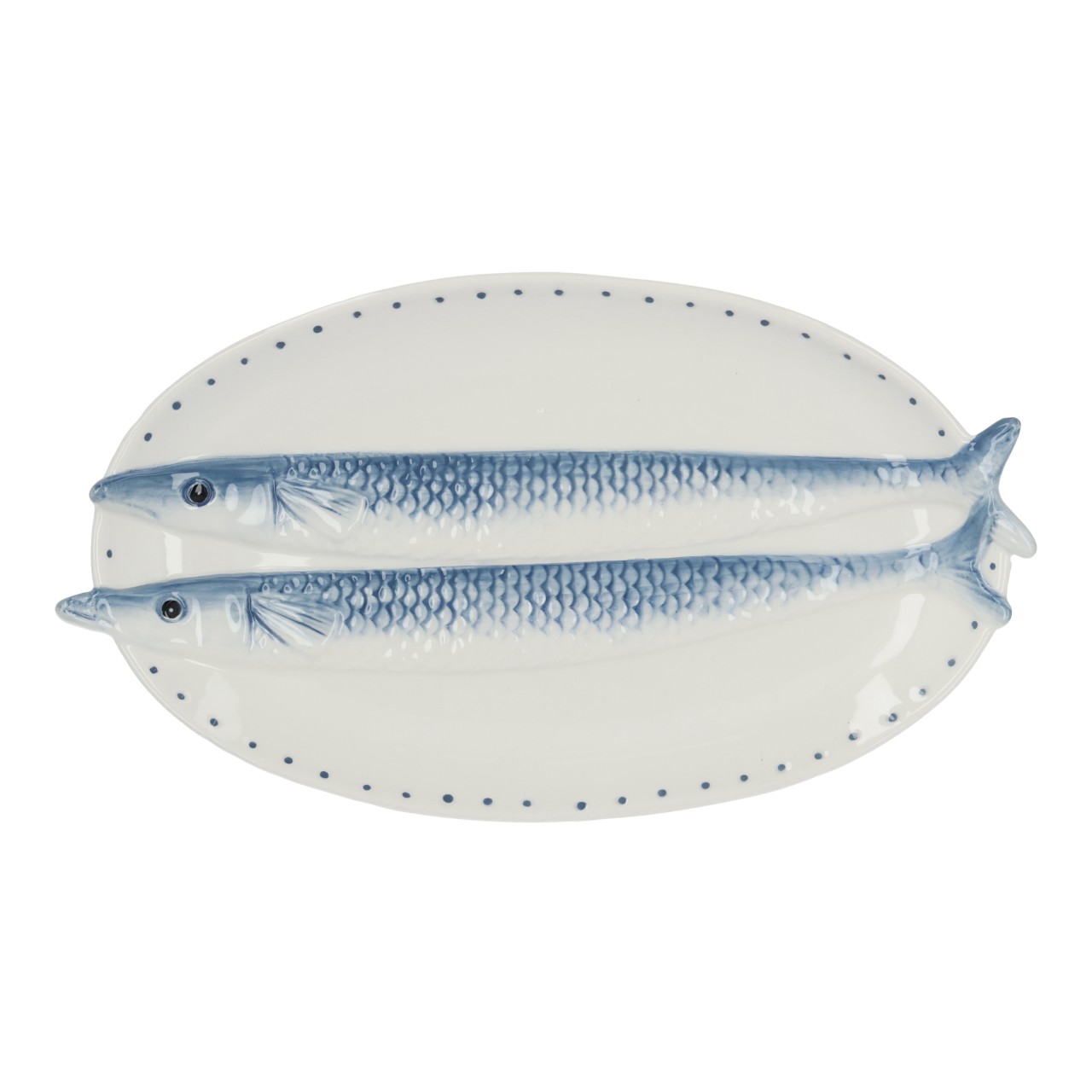 Assiette décorative « Sardines » en céramique blanche (L/H/P) 27 x 2,8 x 15 cm fisch, teller, blau, dekorativ, zwei-fische
