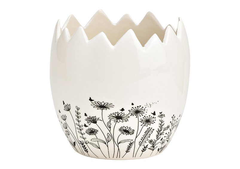 Pot de fleurs avec prairies de fleurs en céramique noir, blanc (L/H/P) 10x10x10cm seulement pour fleurs séchées