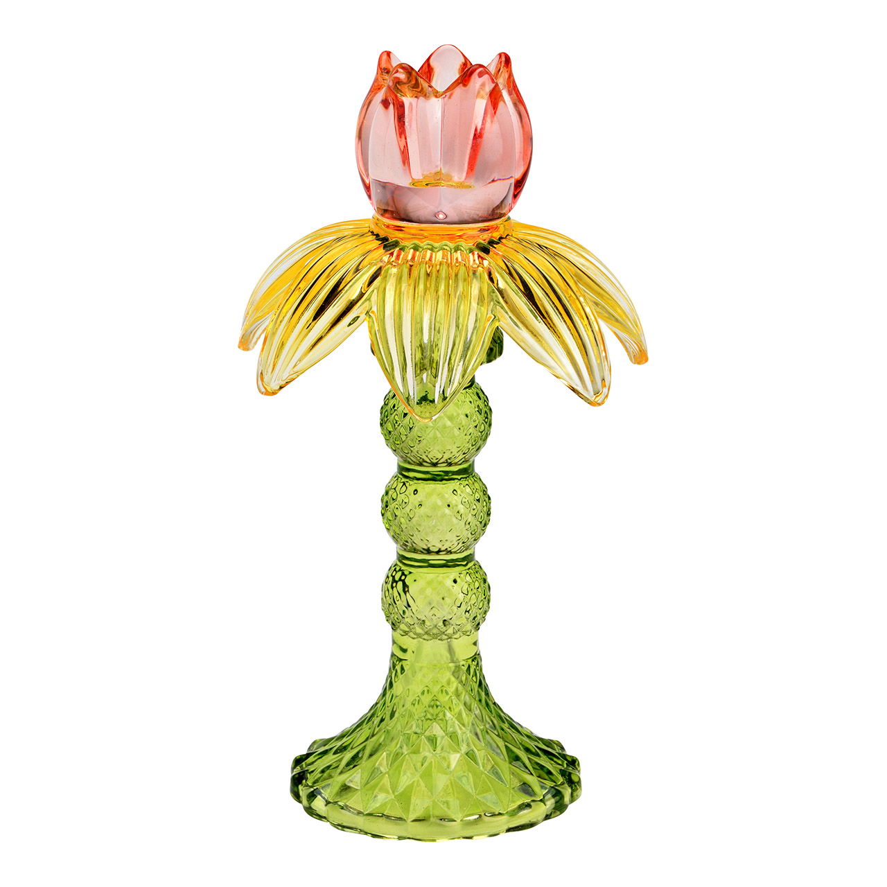 Glazen kandelaar, bloem, geel/groen (B/H/D) 11x21x11cm Glas, Person