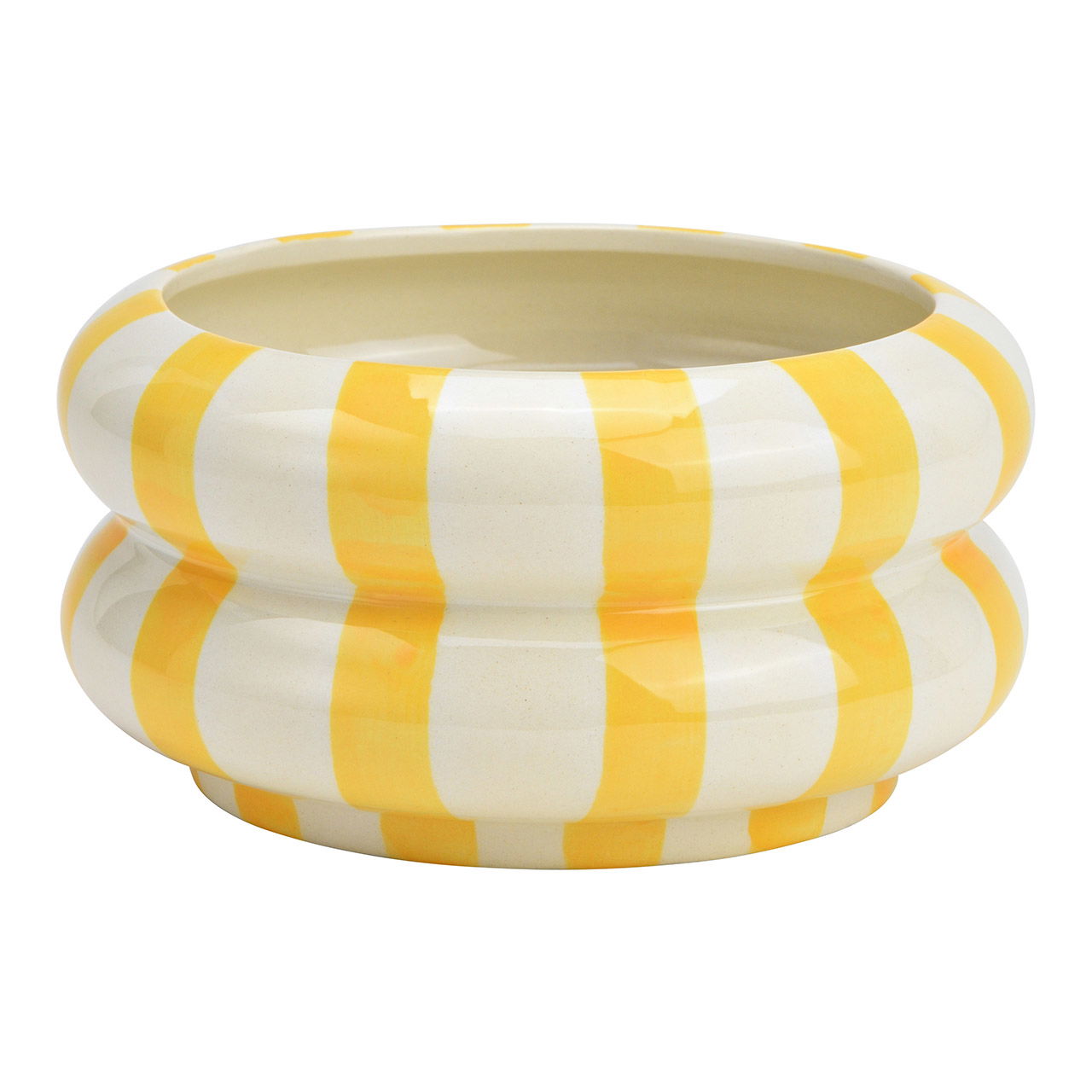 Ciotola decorativa in ceramica a righe giallo/bianco (L/H/D) 15x8x15cm Ciotola decorativa in ceramica a righe giallo/bianco (L/H/D) 15x8x15cm
