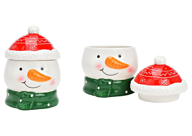 Ceramic snowman box, colorful (W/H/D) 12x16x12cm