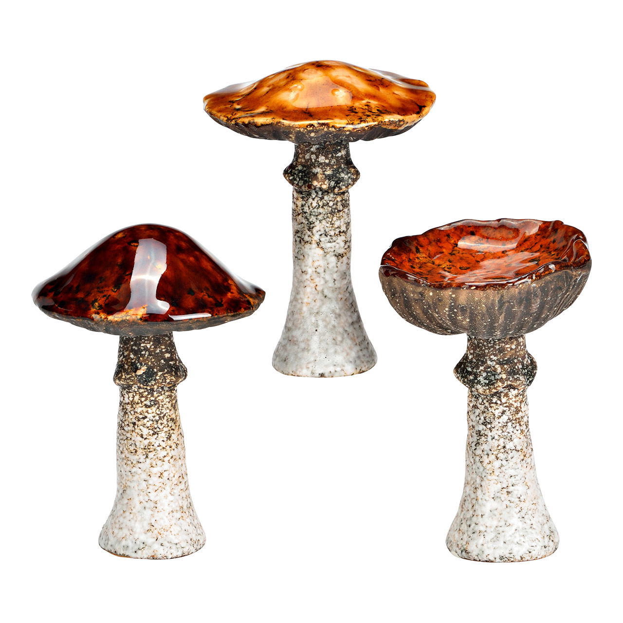 Figurine Champignon en faïence, triple, marron (L/H/P) 6x9x6cm