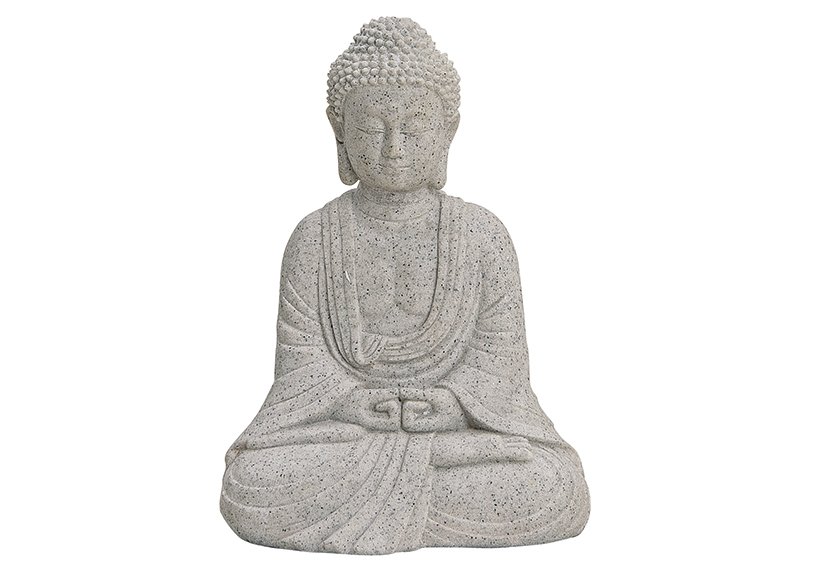 Buddha seduto in poli grigio, 13 cm