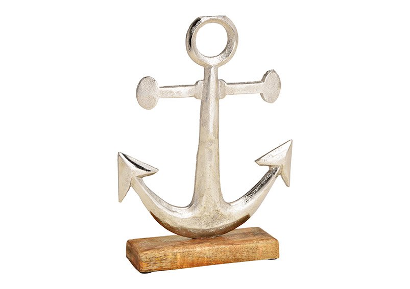 Anchor on mango wood base of metal silver (W/H/D) 20x27x5cm