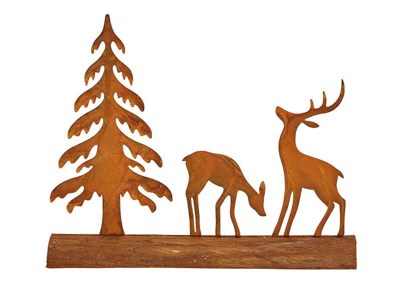 Présentoir Forêt d'hiver, rouillé Finition en métal sur socle en bois Marron (L/H/P) 26x22x5cm