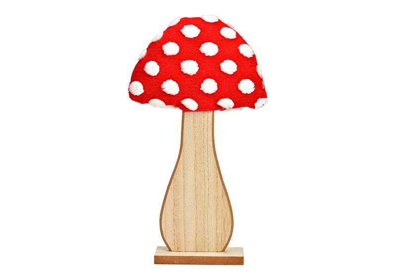 Présentoir champignon en bois naturel, rouge, blanc (L/H/P) 19x32x6cm