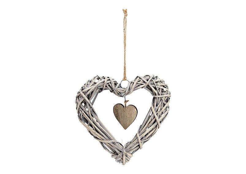 Hanger heart, willow weave, grey 25x25x4cm
