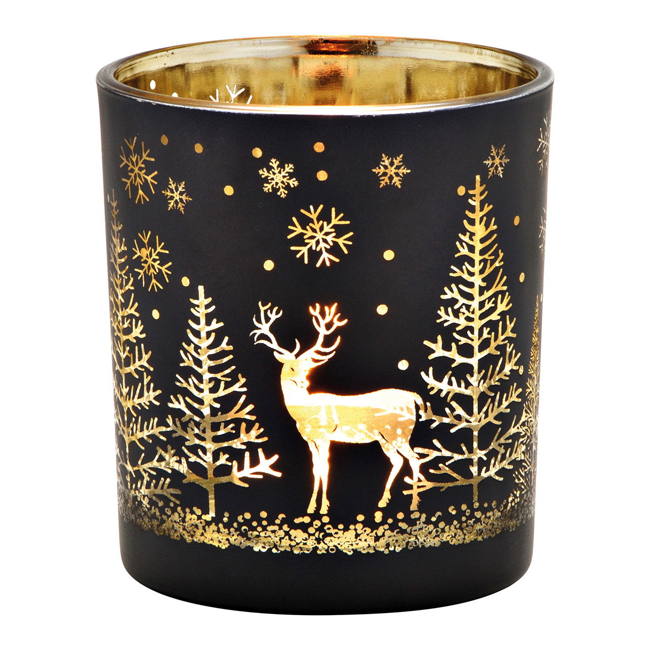 Wind light winter forest decor made of glass black, gold (W/H/D) 9x10x9cm Wind light winter forest decor made of glass black, gold (W/H/D) 9x10x9cm