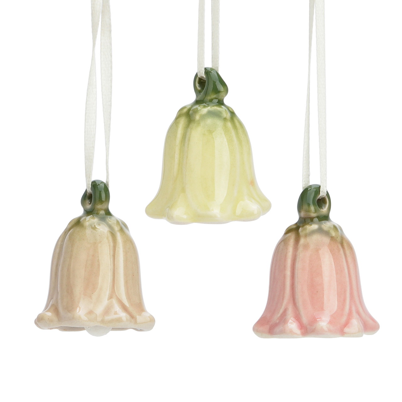Glasornament, hängendes Schmuckstück, Pastellfarben, Glockenform, drei Stücke