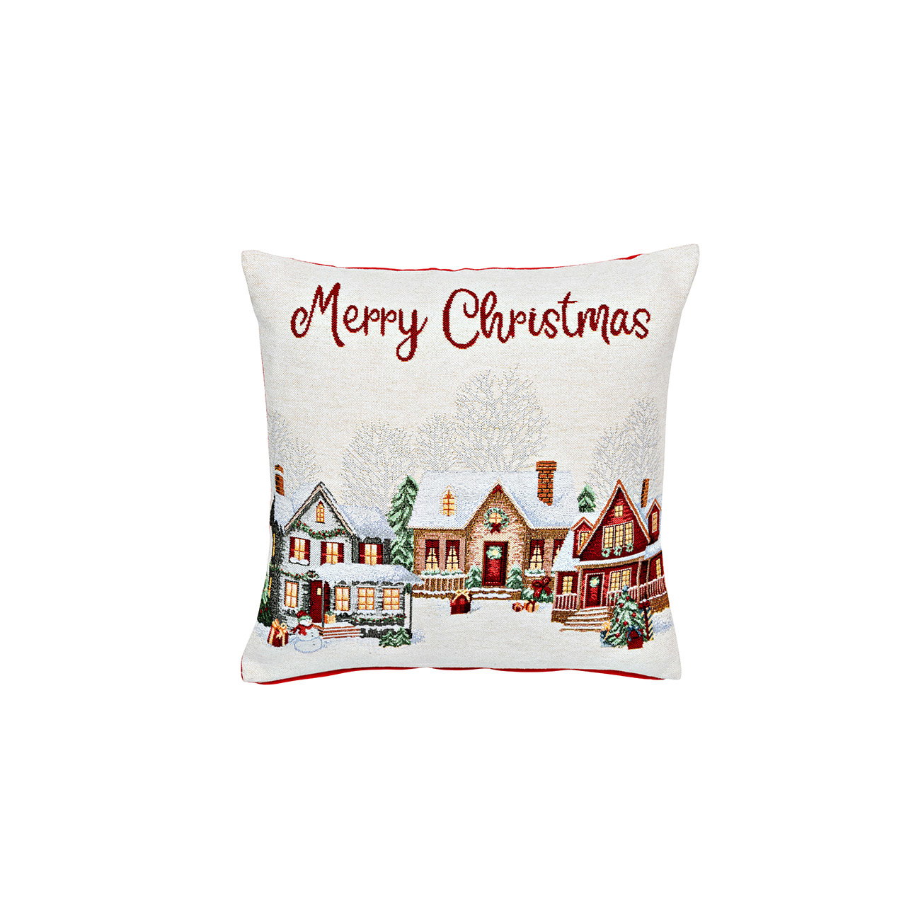 Kussenhoes kersthuisjes decor van textiel, beige/rood (B/H) 45x45cm met rits Kussenhoes kersthuisjes decor van textiel, beige/rood (B/H) 45x45cm met rits