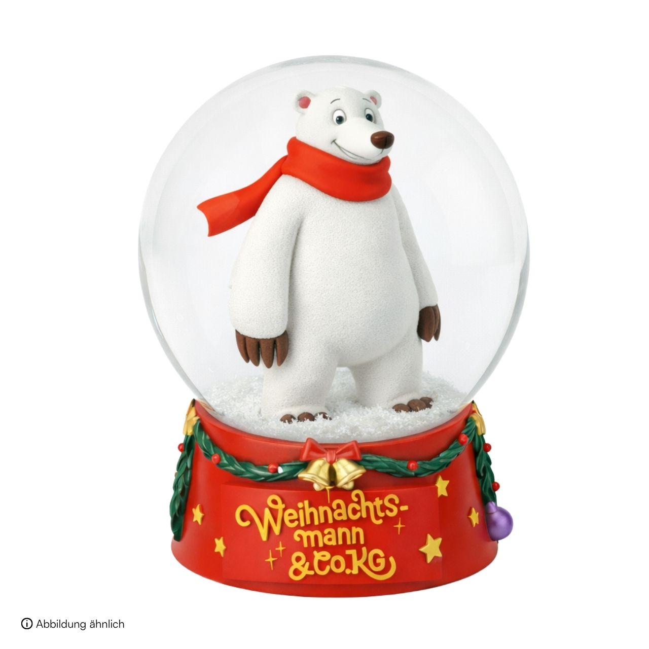 Wuck_Schneekugel Balbo aus Poly/Glas Bunt (B/H/T) 6x9x6cm Schneekugel, Polarbär, Weihnachtsdeko, Schneefigur, Rotscarf