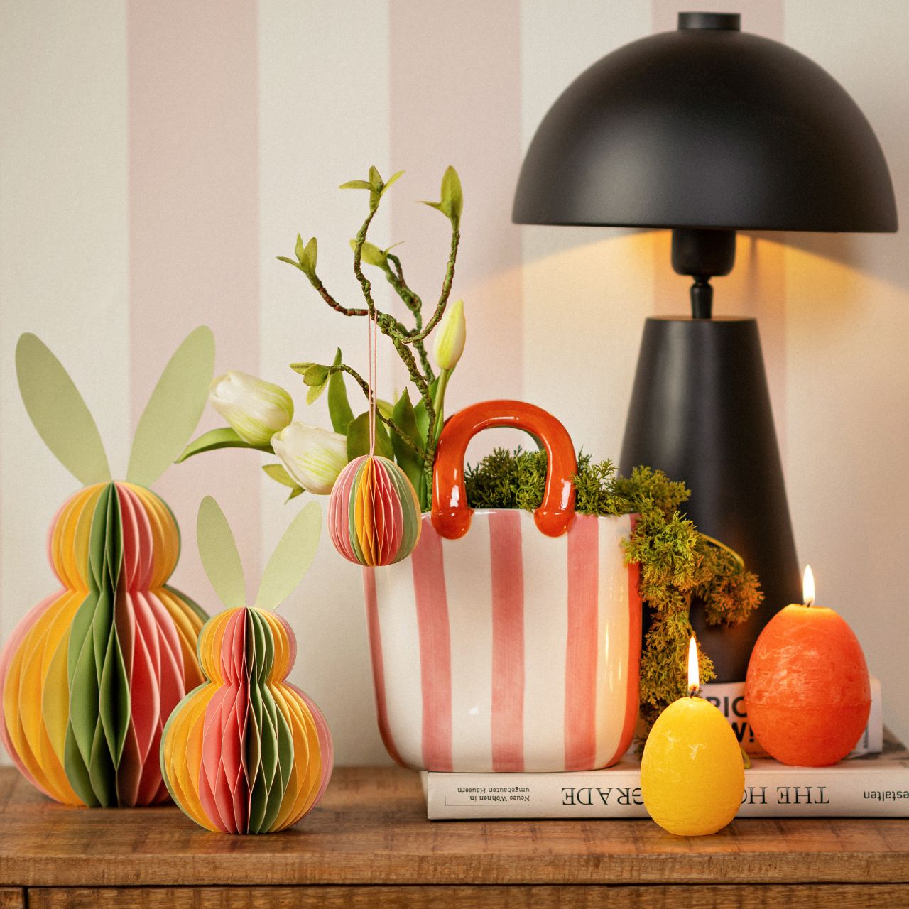 Hase Honycomb aus Papier/Pappe, Bunt (B/H/T) 10x20x10cm Lampe, Kerze