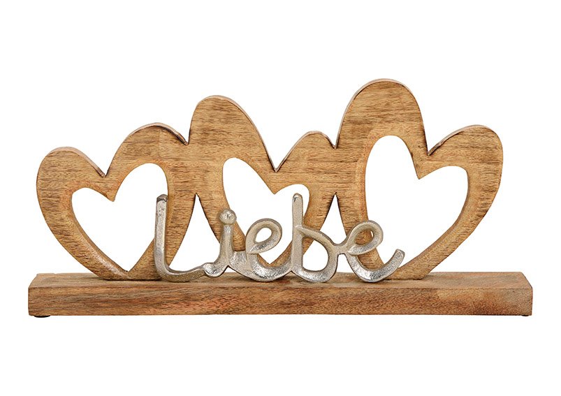 Heart group with metal lettering, liebe, made of wood brown (w / h / d) 41x20x6cm