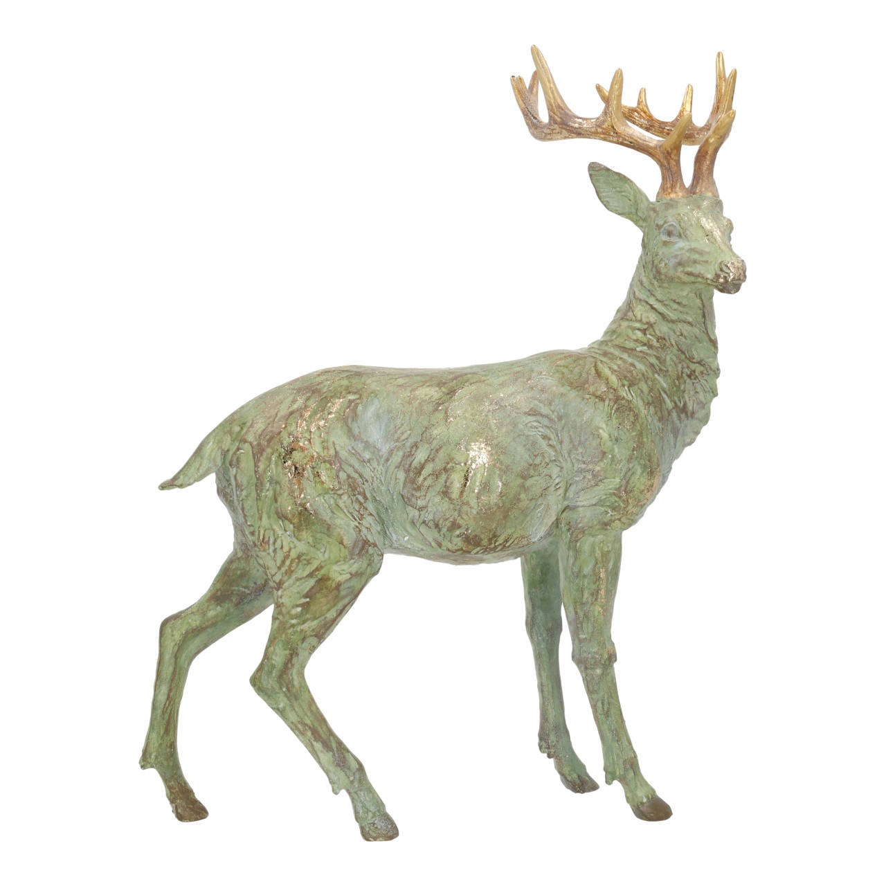 Elk statue, Bronze-green, Weathered, Decorative sculpture, Antique finish